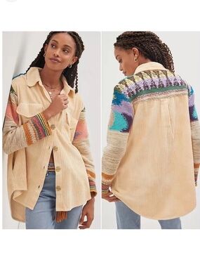 Pilcro Easygoing Corduroy Shirt Jacket Knit Sleeves Sz M